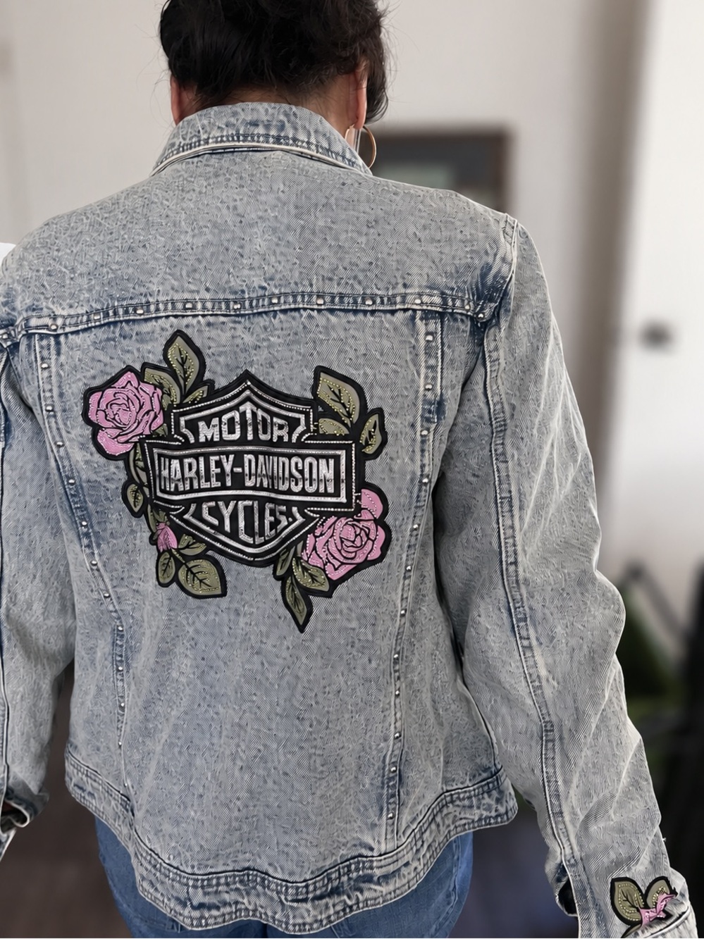 Harley-Davidson WOMEN'S ROSE & THORN BLING DENIM JACKET Size Large - Picture 10 of 13